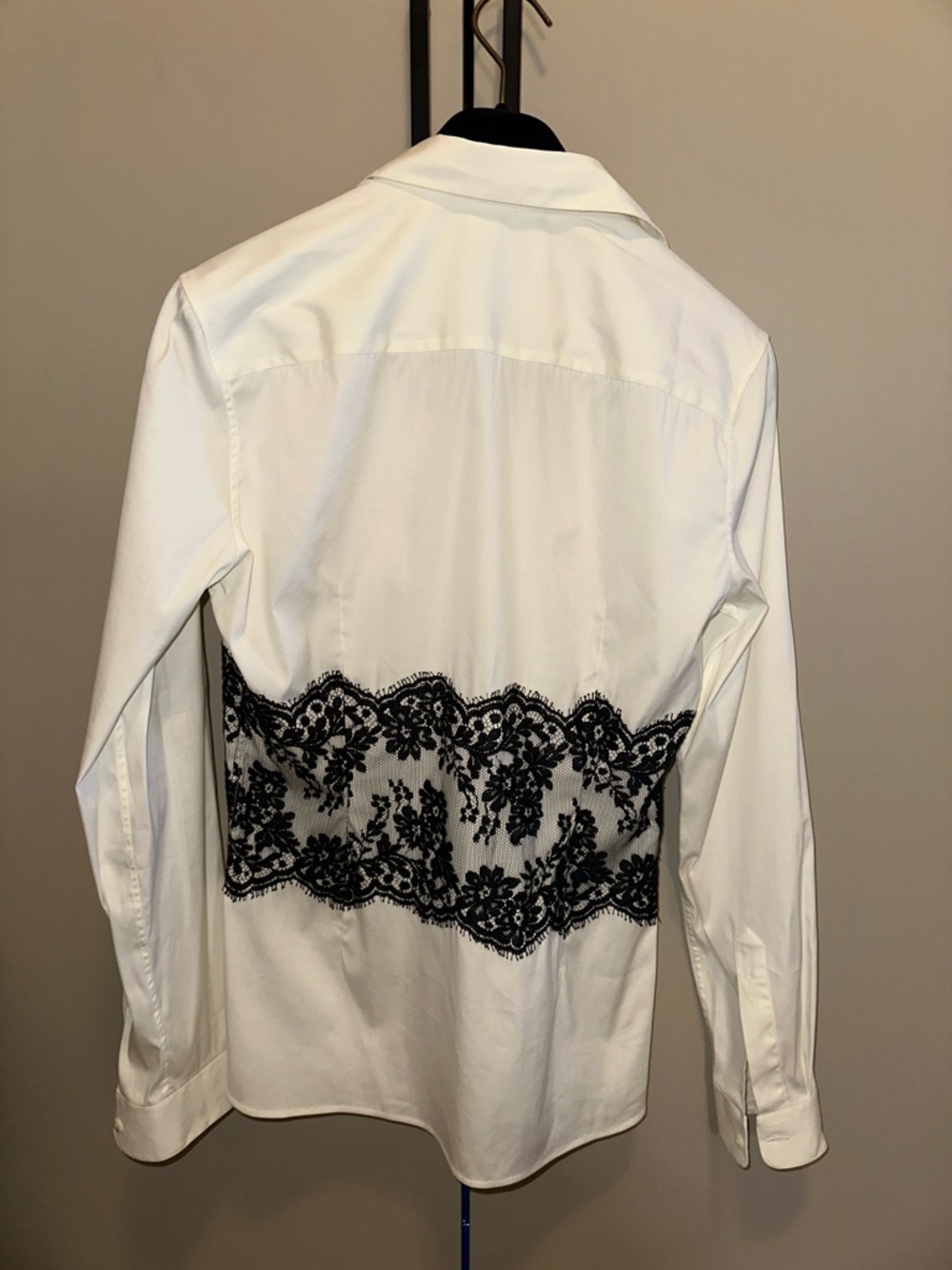 Valentino White Black Lace-Trim Silk Button-Up Blouse Top Size S - Picture 2 of 7